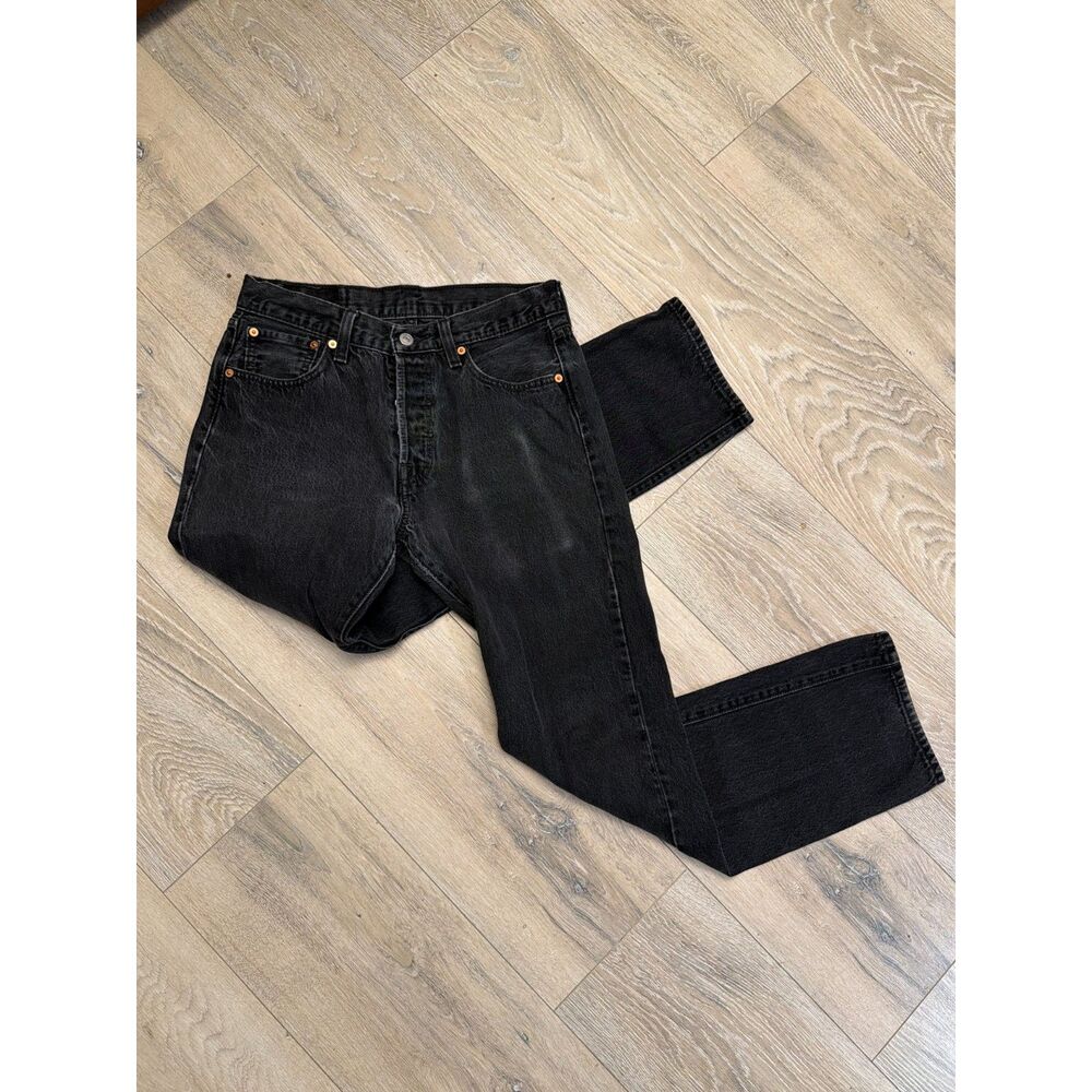 Levi’s 501 Black Jeans W30 L32 100% Cotton Straight Leg Button Fly - Picture 3 of 10